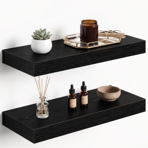 Dreamland 16" Black Floating Shelves 6.7" Deep Wall Mounted Set of 2 - color: Black, size: 6.7"D x 16"L
