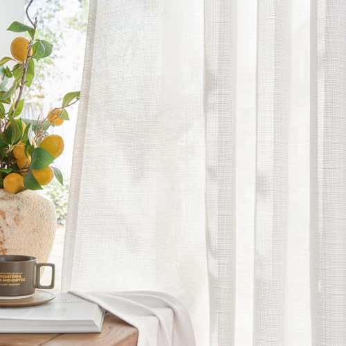 jinchan Curtains Linen Textured Casual Weave Curtain for Living Room 84 Inches Long Grommet Top Light Filtering Window Drapes Panels for Bedroom White 2 Panels Curtains - color: Grommet White, size: 50"W x 84"L (Pack of 2)
