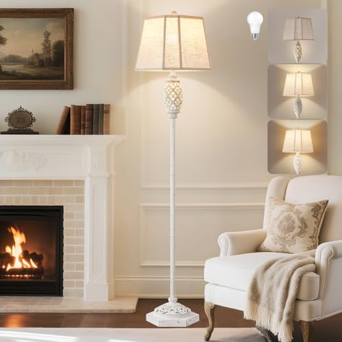 Luvkczc Rustic Floor Lamp with Floral Cutouts & Light,Resin Standing Lamp - color: Cream1