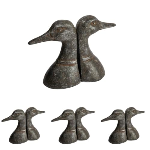 Creative Co-Op Decorative Distressed Cast Metal Duck Head Bookends, Black, Set of 2, 4.25" L x 3" W x 5.75" H (Pack of 4) - color: Negro