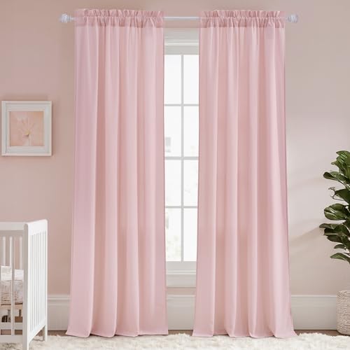 NICETOWN Pink Privacy Sheer Curtains 84 Inches Long That Let Light in, Non-See-Through Semi Sheer Curtains Light Filtering Window Drapes for Nursery, Girls' Room, Rod Pocket Top 2 Panels, W52 x L84 in - color: Pink, size: 52"W x 84"L (Pack of 2)