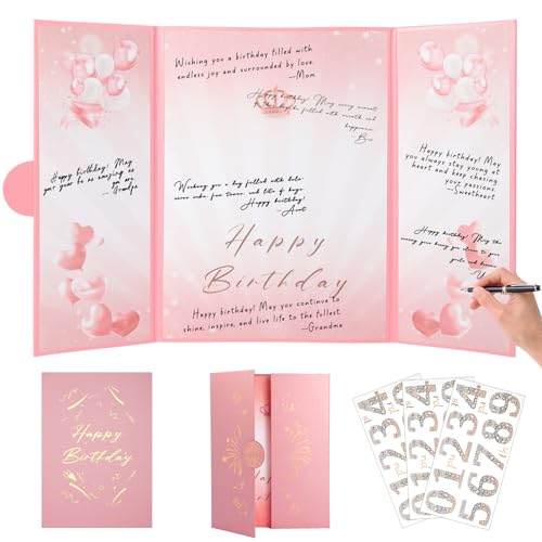 Pink Gold Birthday Party Decorations 18"x12" Guest Sign in Book Alternative - color: Pink
