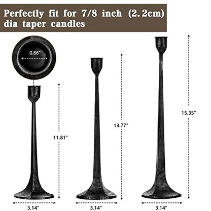 Iron Taper Candle Holder Set of 3 - Decorative Tall Candle Stand - color: Black & Silver