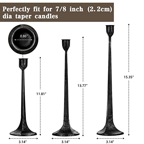 Iron Taper Candle Holder Set of 3 - Decorative Tall Candle Stand - color: Black & Silver