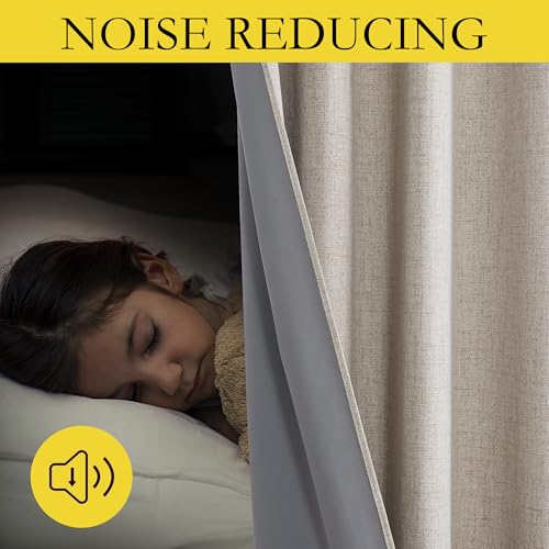 NICETOWN 100% Blackout Linen Curtains for Bedroom/Living Room 90" L, 2 PCs (Pack of 2) - color: Natural, size: 52"W x 90"L (Pack of 4)
