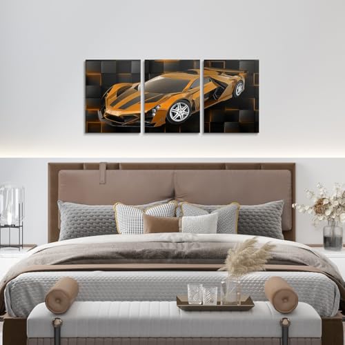 Feelyou Race Car Wall Art 12" x 16" x 3 - color: Deep Orange