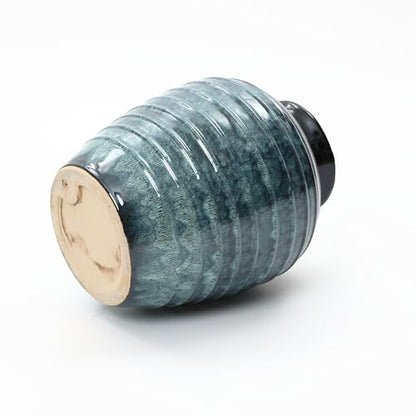 LuxenHome 16'' Rippled Blue Round Ceramic Vase