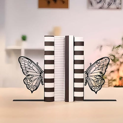 Butterfly Silhouette Metal Bookends, Black