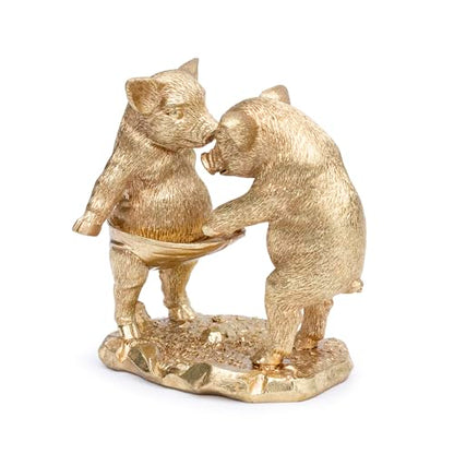 Hodao Funn Pig Couple Figurine, Golden Lucky Pig Decor, Home Gift - color: Funny Pig