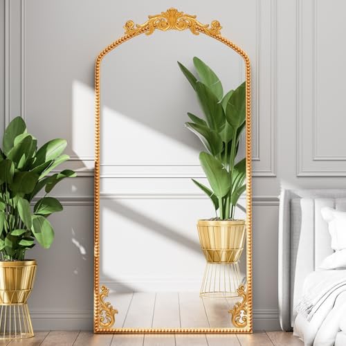Gold Arched Full Length Mirror 71"x32", Large Luxurious Baroque Inspired Floor Mirror, Ornate Antiqued Wall or Floor Mirror with Tempered Glass for Living Room/Bedroom/Hallway/Home Decor - color: Gold, size: 71"L x 32"W