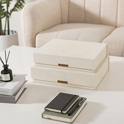 Soul & Lane - Letter Keepsake Storage Box, Magnetic Lid, Set of 2, Beige - color: Beige