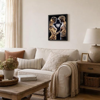 Black Framed Couple Wall Art, Romantic Pictures Wall Decor, 12x16 in - color: Gold1