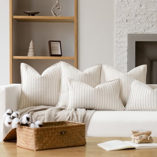 MOROCO Linen Striped Throw Pillow Covers 18x18 Set of 2, Grey - color: Grey, size: 18" x 18" (Pack of 2)