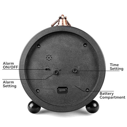 5'' Vintage Alarm Clock, Silent Non-Ticking Battery Operated