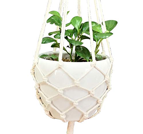 Macrame Plant Hanger Hanging Planter Hanging Net Basket Cotton Rope 52 Inch for 10 inch Pot, Pot and Plant Excluded (Beige)