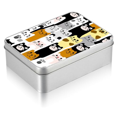 Small Metal Tin Box with Lid, Rectangular Silver Metal Storage Container, 4.92"×3.54"×1.57" Gift Decorative Empty Box, Cats Pattern - color: Cats Pattern, size: Small(4.92"×3.54"×1.57")