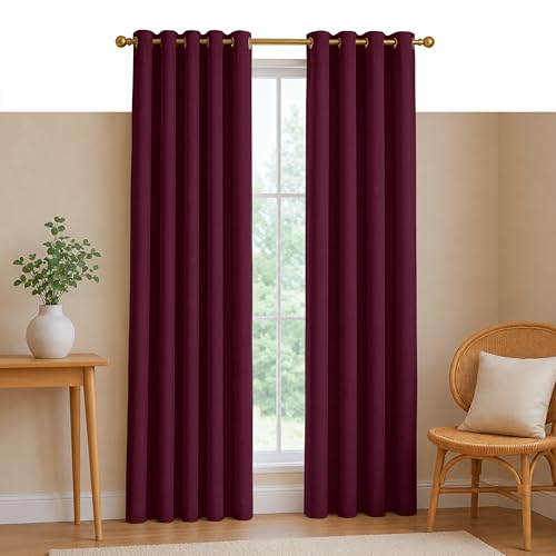 Native Fab Burgundy Wine 100% Cotton Curtain Panels 54" W x 84" L, Light Filtering Window Panels for Bedroom, Living Room, Farmhouse Decor - color: Burgundy Wine, size: 54"W x 84"L (Pack of 2)