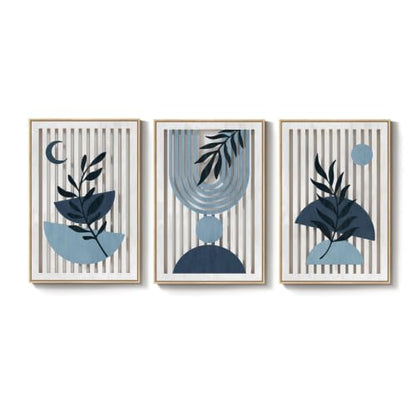 Large Framed Boho Cutout Carved Wood Wall Art for Living Room, 24x36 Inch - color: Navy Blue