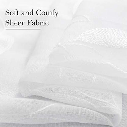 HOMEIDEAS White Kitchen Sheer Tier Curtains Leaf Embroidered, 30x36 - color: 4-white, size: 30"W x 36"L (Pack of 2)
