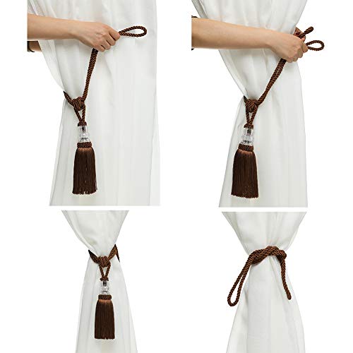 BEL AVENIR 2 Pack Curtain Tiebacks Hand-Woven Holdbacks Tassels Tiebacks - color: Coffee, size: 2 Pack