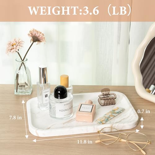 Karibiber Marble Vanity Tray, Marble Bathroom Tray Countertop, Decorative Trays for Dresser Organizer, White Stone Storage Serving Trays for Kitchen, Perfume, Jewelry Cathall Holder, Unique Veining - color: Greece-white