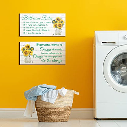 Jetec 2 Pcs Farmhouse Bathroom Decor Sunflower Bathroom Wall Decor - style: Sunflower Style