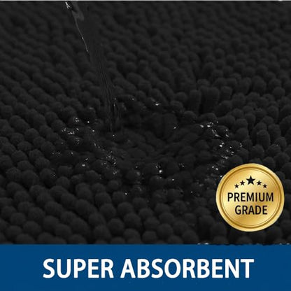 Bathroom Rugs Sets 2 Piece,Super Absorbent Chenille Bath Mats and U-Shaped Toilet Rug,Strong PVC Non Slip Backing,Microfiber Washable Dry Quickly Bath Mats for Bathroom(20"x32"+20"x20"U, Black) - color: Black