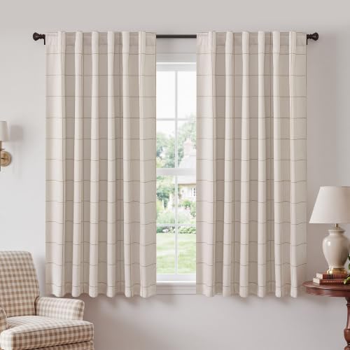 NICETOWN 100% Blackout Plaid Curtains for Kids Room, W52xL54, 2 Panels - color: Taupe, size: 52"W x 54"L (Pack of 2)