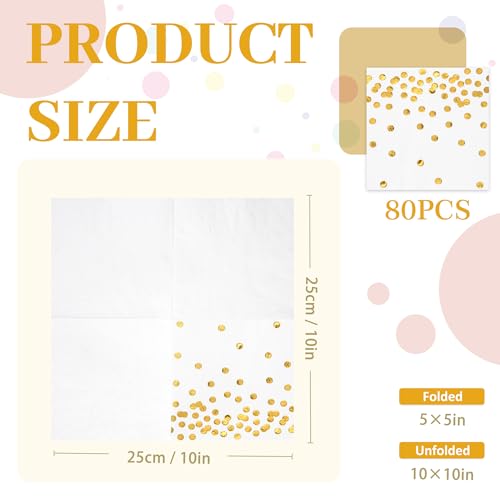 80 Pack of White Paper Cocktail Napkins with Gold Foil Polka Dot Confetti，Polka Dot Party Supplies(5 x 5 in，3-ply) (gold) - style: Gold Dot