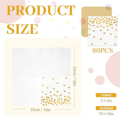 80 Pack of White Paper Cocktail Napkins with Gold Foil Polka Dot Confetti，Polka Dot Party Supplies(5 x 5 in，3-ply) (gold) - style: Gold Dot