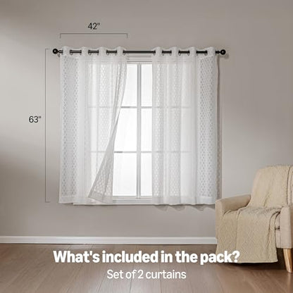 Amazon Basics Lace Sheer Curtains for Living Room and Bedroom, 2-Panel Set with Grommet, 42" W × 63" L, White Cloverleaf - color: White Cloverleaf, size: 42"W x 63"L (Pack of 2)