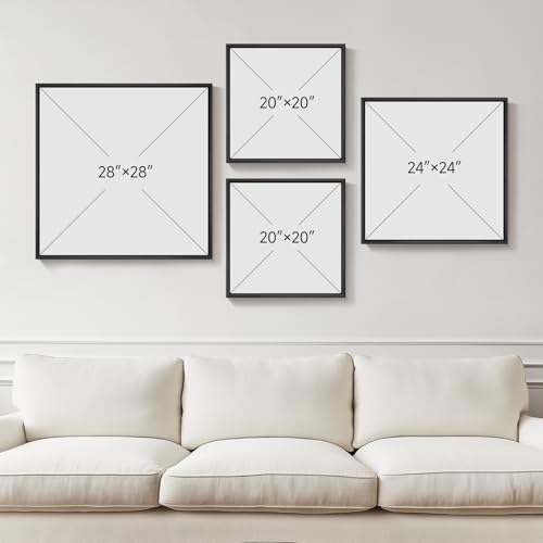 Large Framed Neutral Brown Abstract Wall Art for Living Room, 4 Piece Set