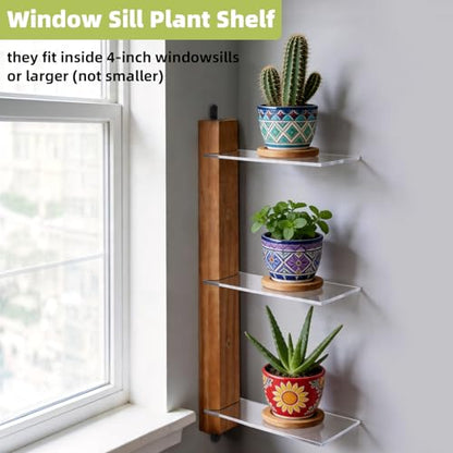 Window Sill Plant Shelf, 3 Tiered Window Plant Shelves Indoor Plant Stand with Hook-and-Loop, Renter Friendly