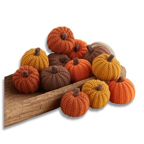 Mini Knit Pumpkins, Orange, Set of 12 (Mini Orange Set 12) - color: Mini Knit Orange Set 12