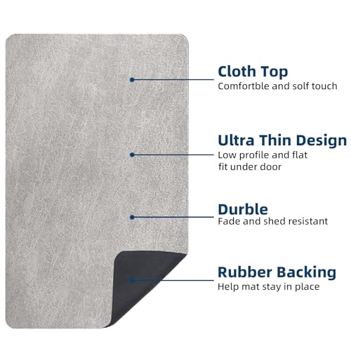 Bath Mat Rug-Rubber Backing Non Slip Quick Dry Absorbent Thin Bathroom Rugs Fit Under Door-Faux Suede Surface Bathroom Floor Mats-Shower Rug for in Front of Bathtub Shower Gray 19"x31"