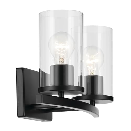Kichler Crosby 2-Light Bathroom Vanity Light, Black - color: Black, size: 2 Light, style: Clear Glass