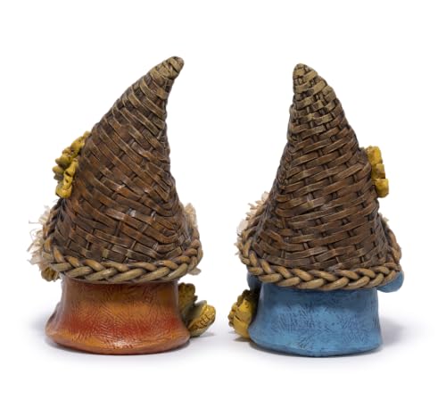 Hodao Thanksgiving Decor Harvest Elf Figurines with Pumpkin Sunflower - color: Brown-2 Pcs
