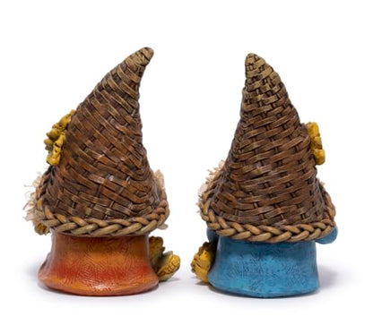 Hodao Thanksgiving Decor Harvest Elf Figurines with Pumpkin Sunflower - color: Brown-2 Pcs
