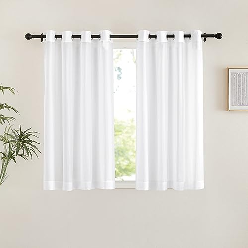 NICETOWN Bedroom Sheer Curtains 54 inch Length - Grommet Top Voile Textured Window Curtains Light and Airy Drapes for Cafe/Loft/Nursery (W54 x L54, 1 Pair, White) - color: White, size: 54"W x 54"L (Pack of 2)