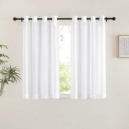 NICETOWN Bedroom Sheer Curtains 54 inch Length - Grommet Top Voile Textured Window Curtains Light and Airy Drapes for Cafe/Loft/Nursery (W54 x L54, 1 Pair, White) - color: White, size: 54"W x 54"L (Pack of 2)