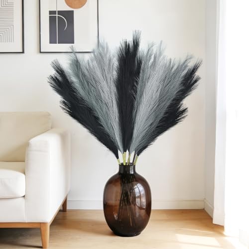 Faux Pampas Grass, 8 Pcs 35.4" Tall Pampas Grass Vase Filler, Mixed Color - color: Black, Grey, Silver, size: 35.4inch-8Pcs