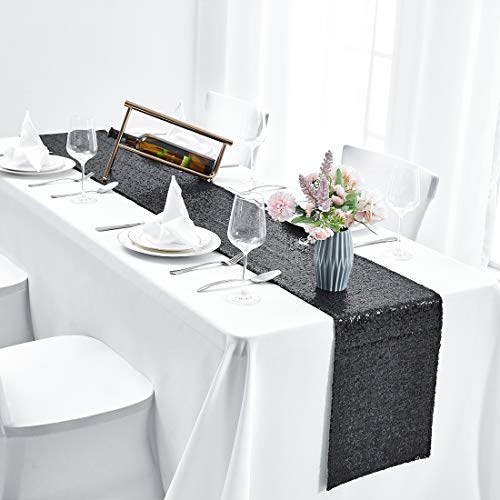 Pufogu 12 x 72 inches Black Sequin Table Runner, 2 Packs - color: Black