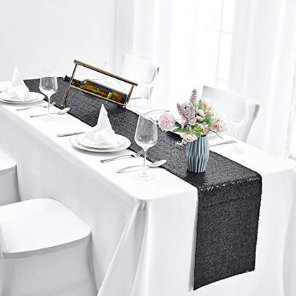 Pufogu 12 x 72 inches Black Sequin Table Runner, 2 Packs - color: Black