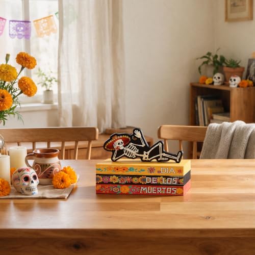 Smile Dia de Los Muertos Wooden Book Stack Decor - style: Muertos