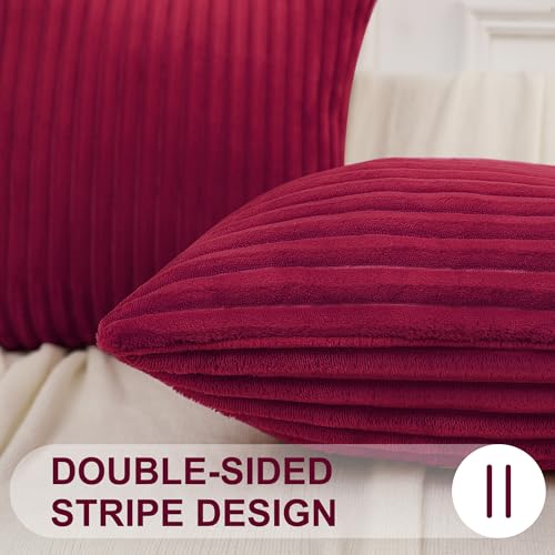 Simmore Fall Soft Burgundy Flannel Throw Pillow Covers 12X20 Set of 2 - color: Burgundy, size: 20" x 12" (Pack of 2)