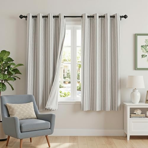 MYSKY HOME Striped Linen Curtains 100% Blackout 63 Inches Long,2 Panels - color: B-dark Grey /Blackout, size: 52"W x 63"L (Pack of 2)
