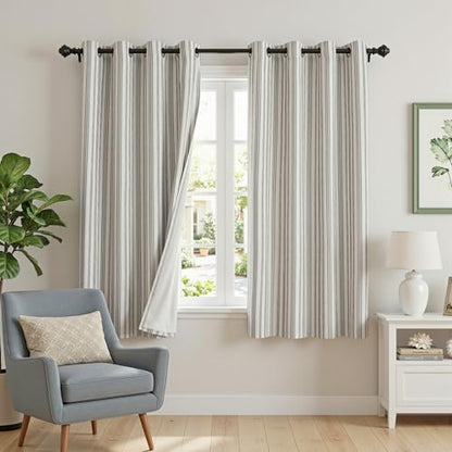 MYSKY HOME Striped Linen Curtains 100% Blackout 63 Inches Long,2 Panels - color: B-dark Grey /Blackout, size: 52"W x 63"L (Pack of 2)
