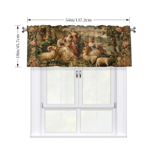 French Floral Curtain Valance 54x18 Inches Window Treatment Rod Pocket Valance for Kitchen Bathroom Bedroom - color: French Floral