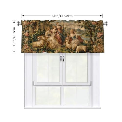 French Floral Curtain Valance 54x18 Inches Window Treatment Rod Pocket Valance for Kitchen Bathroom Bedroom - color: French Floral