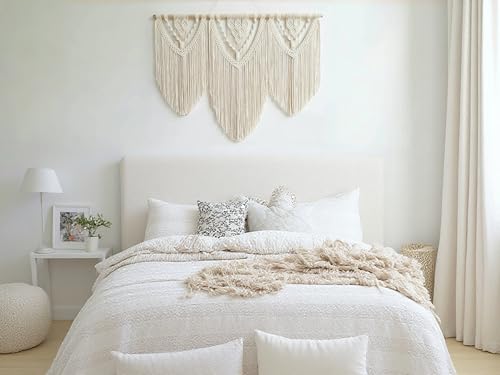 oiikain Large Macrame Wall Hanging, Boho Tapestry Wall Decor, 43 x 32 Inch - color: Beige Twelve Rhombus